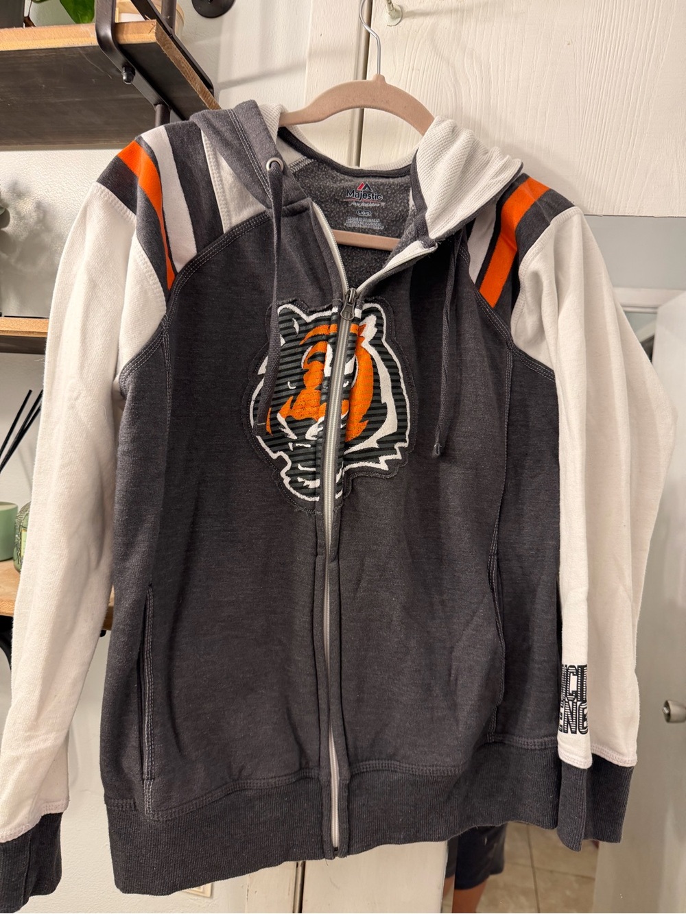 Majestic Black, White & Orange Zip-Up Hoodie with Tiger Patch